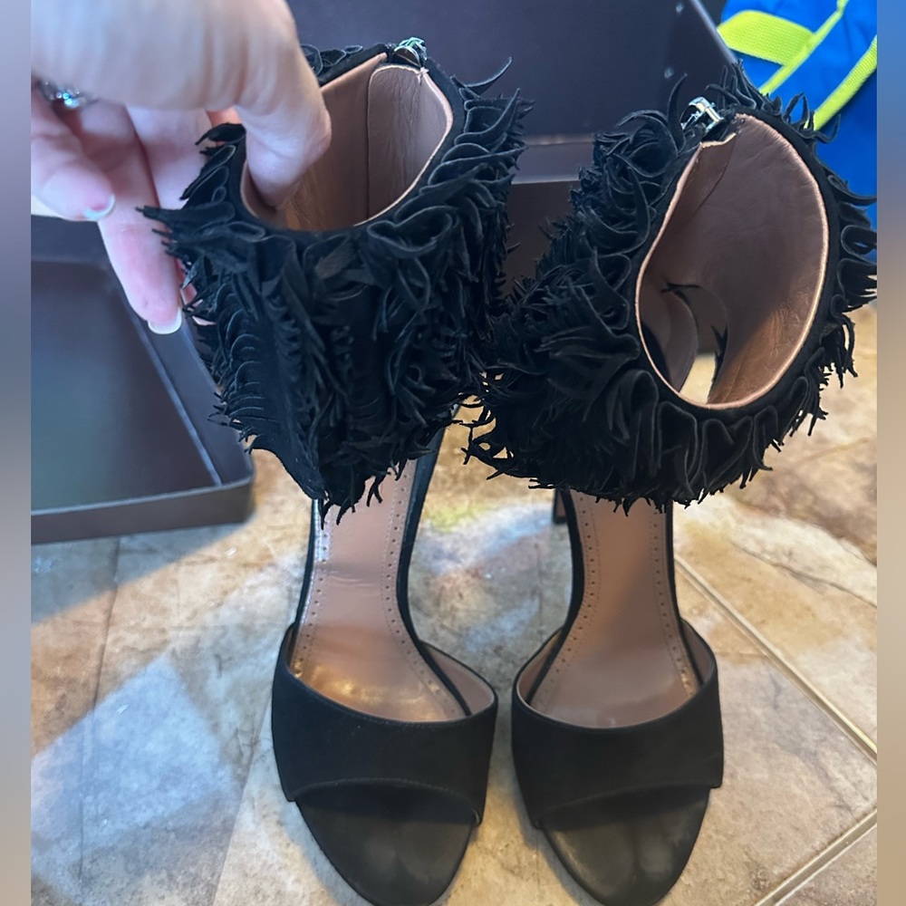 Alaia fringe heels suede black